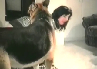 Bestiality sex shows a grey get-up MILF taking it